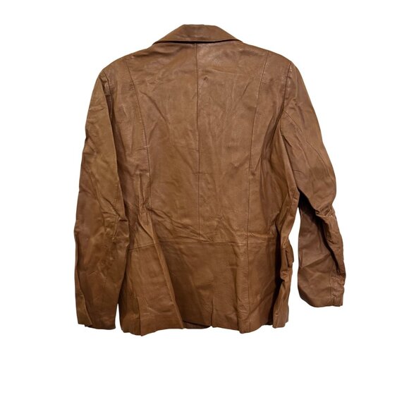 Vintage Chadwicks Womens Leather Blazer Size 12 Brown Single-Breasted Jacket Ful - Picture 2 of 7